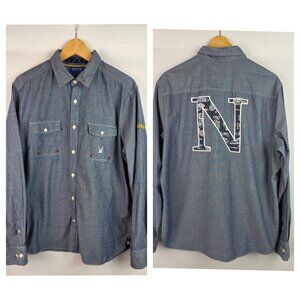 Nautica Men's Shirt Size Large Blue Sail Classic Fit Long Sleeve Button Down